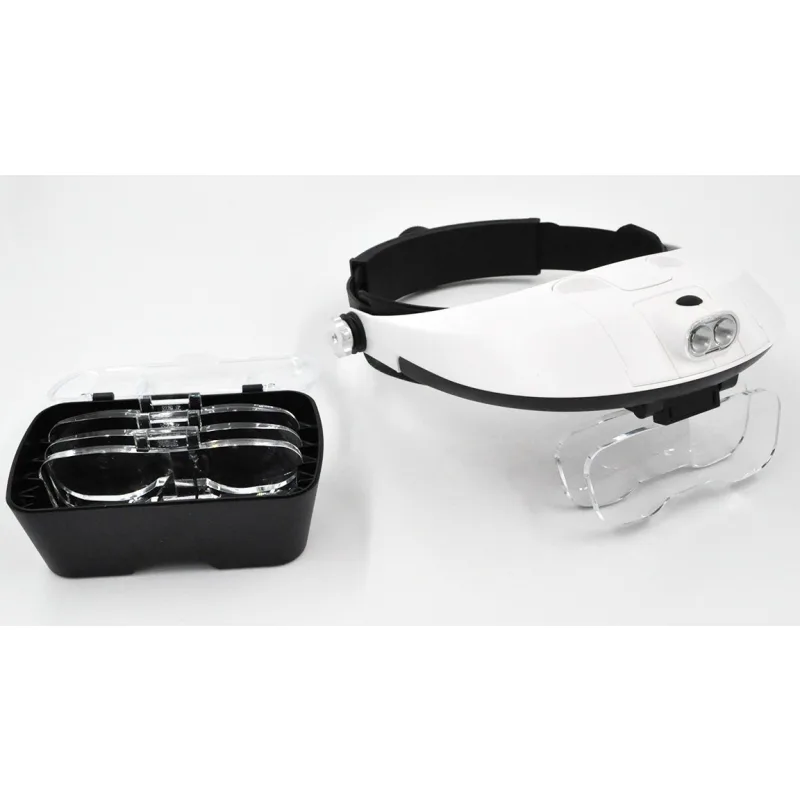 2 Led Kafa Bandi Gözlük İşikli Büyüteç Tek/çift Plakali 11 Büyütme 5 Lens