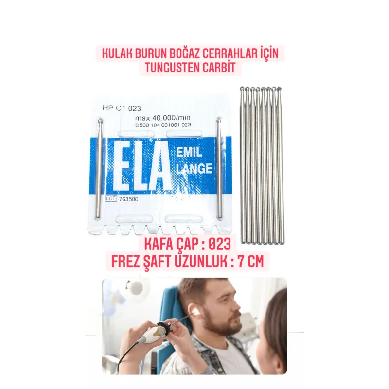 Cerrahi Frez Tungusten Carbit Uzun Şaft 7 Cm Çap : 023 Ront Kulak Burun Boğaz Kbb