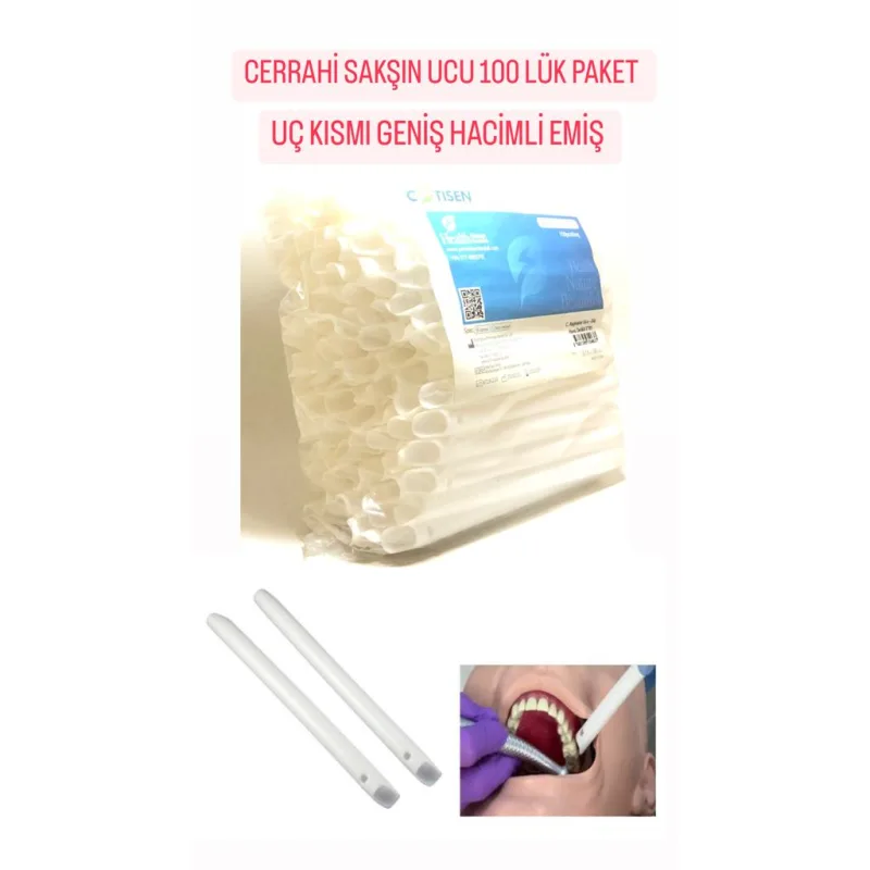 Cerrahi Sakşin Ucu 100.'lük Paket Uç Kismi Geniş Hacimli Emiş