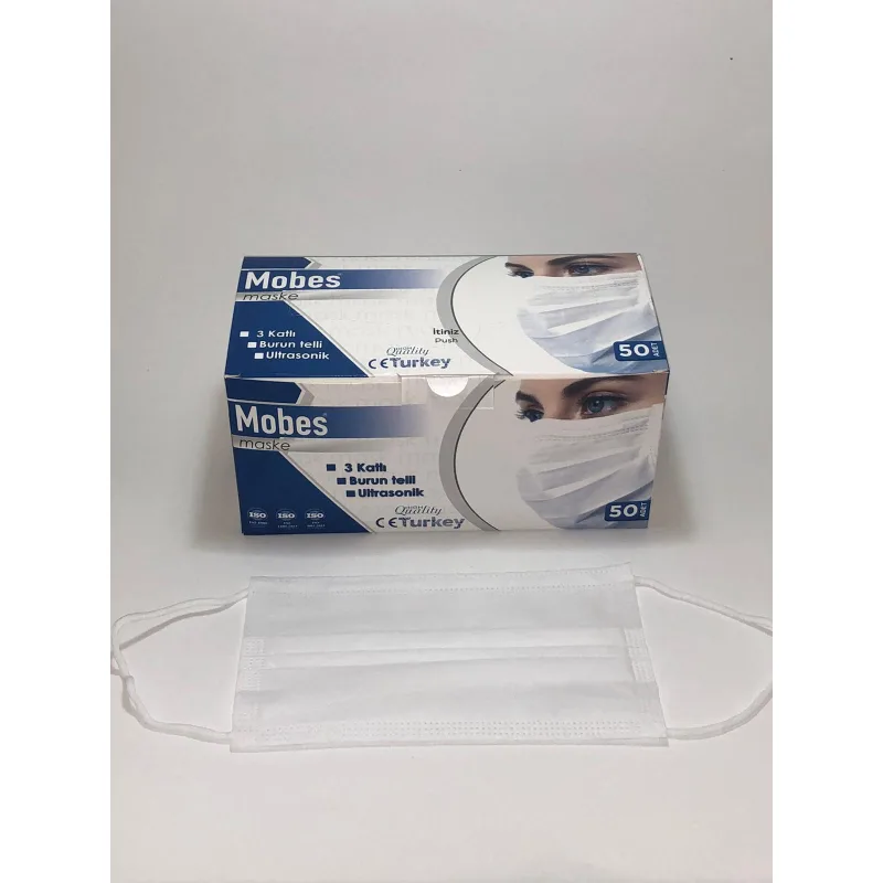 Maske 3 Katli Telli 50 Lik ( Beyaz Renk )