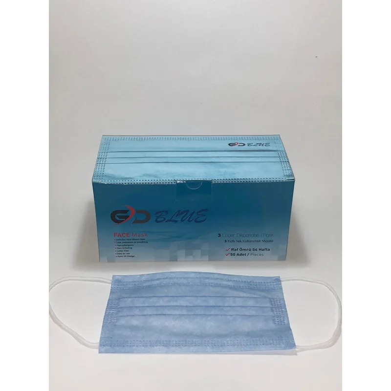Maske 3 Katli Telli 50 Lik ( Mavi Renk )