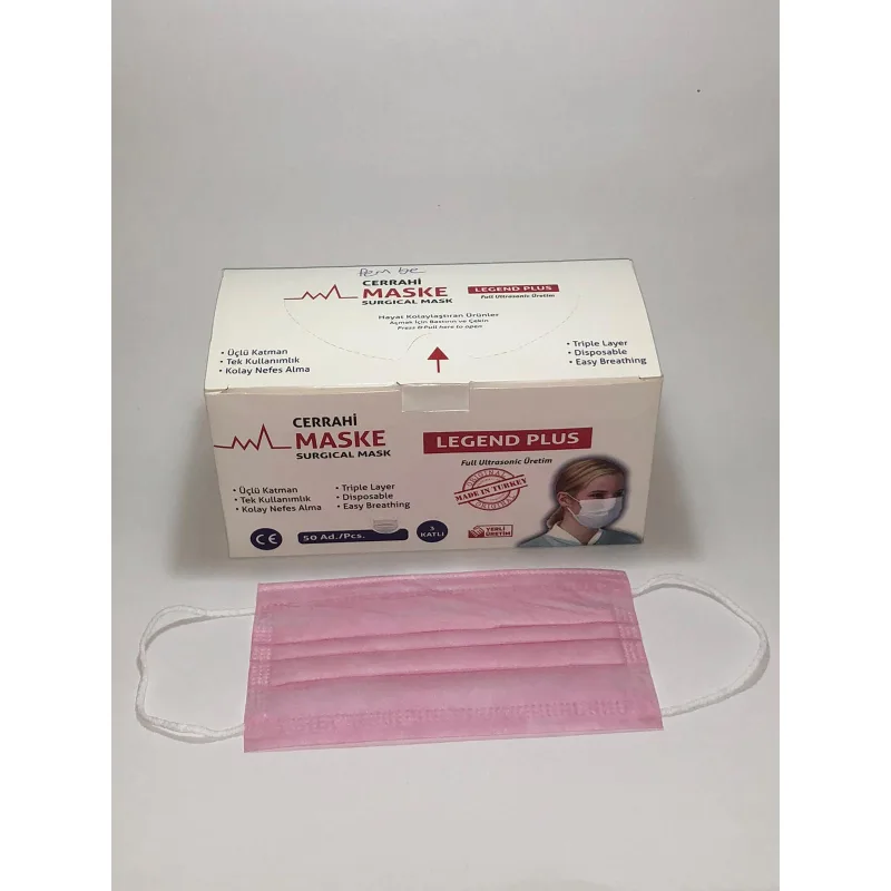Maske 3 Katli Telli 50 Lik ( Pembe Renk )