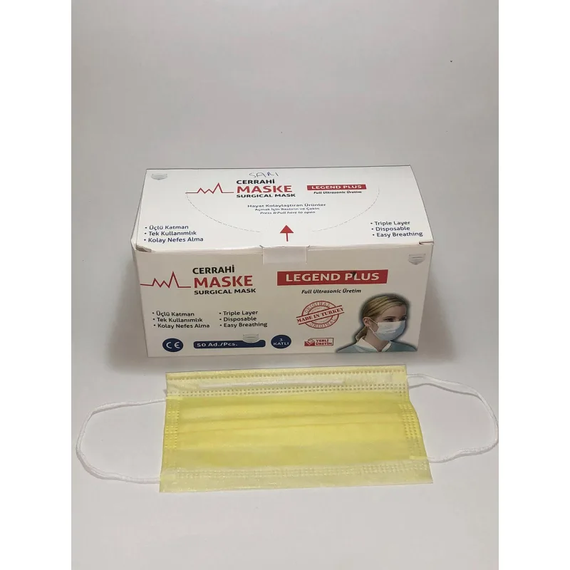 Maske 3 Katli Telli 50 Lik ( Sari Renk )
