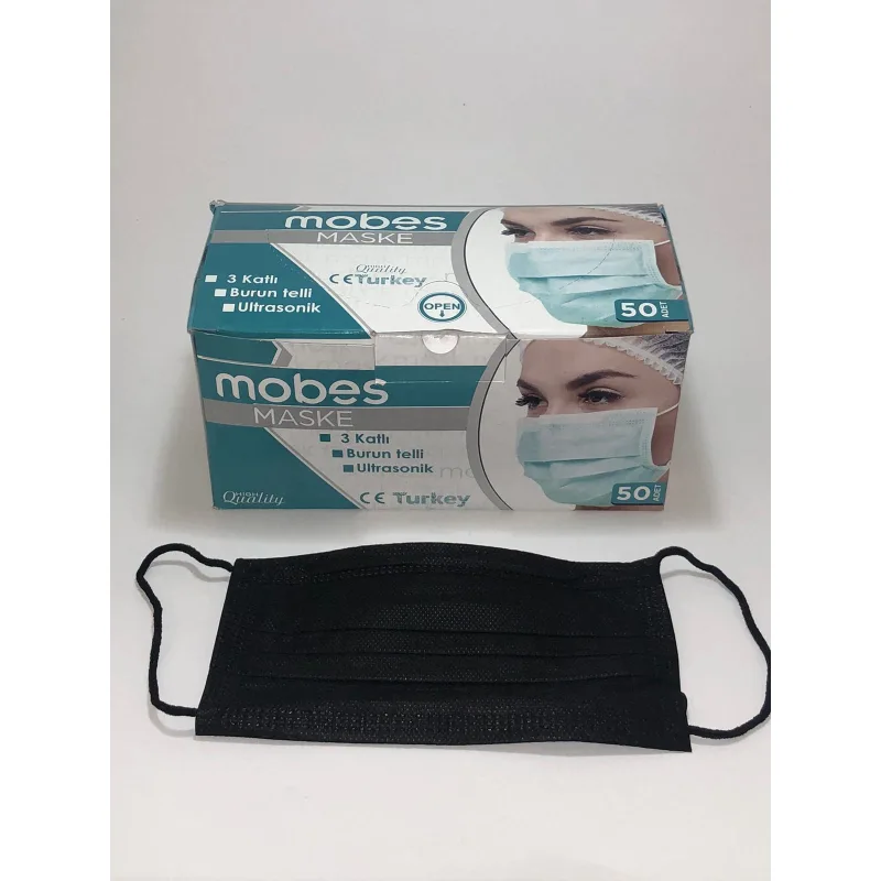 Maske 3 Katli Telli 50 Lik ( Siyah Renk )