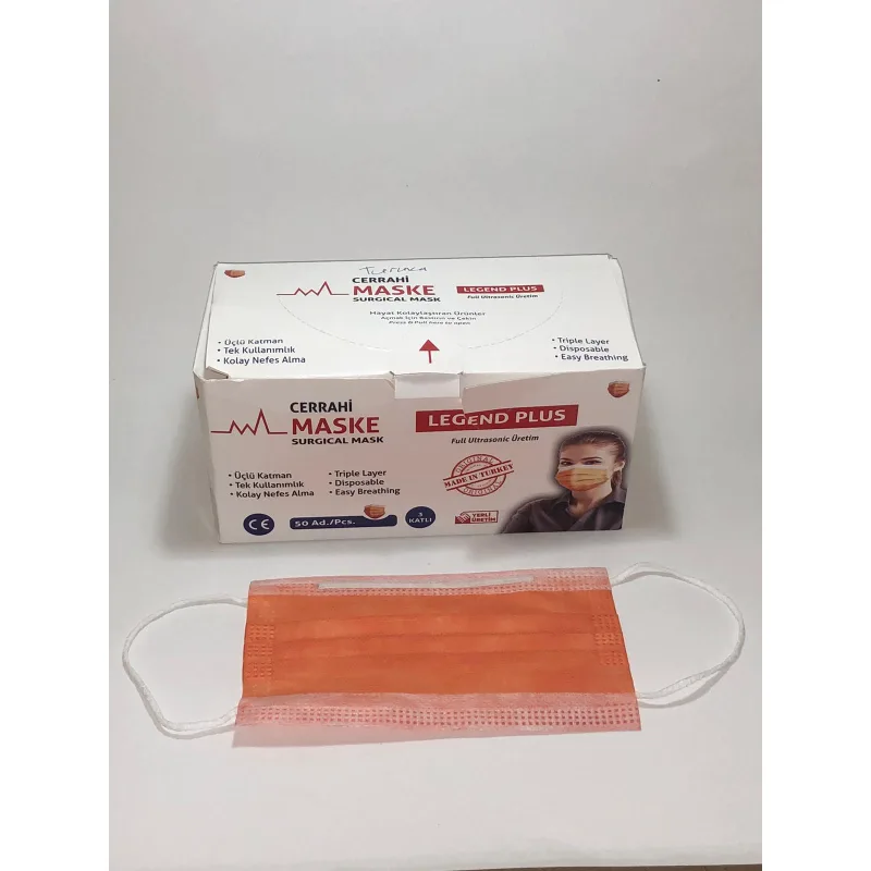 Maske 3 Katli Telli 50 Lik ( Turuncu Renk )