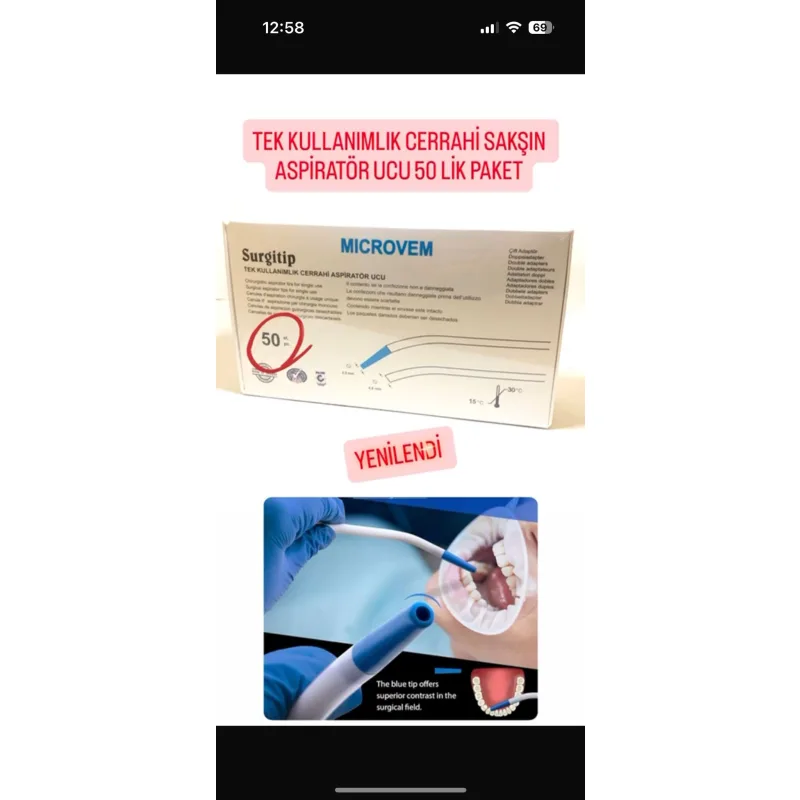 Microvem Tek Kullanimlik Cerrahi Sakşin Aspiratör Ucu 50 Lik Paket