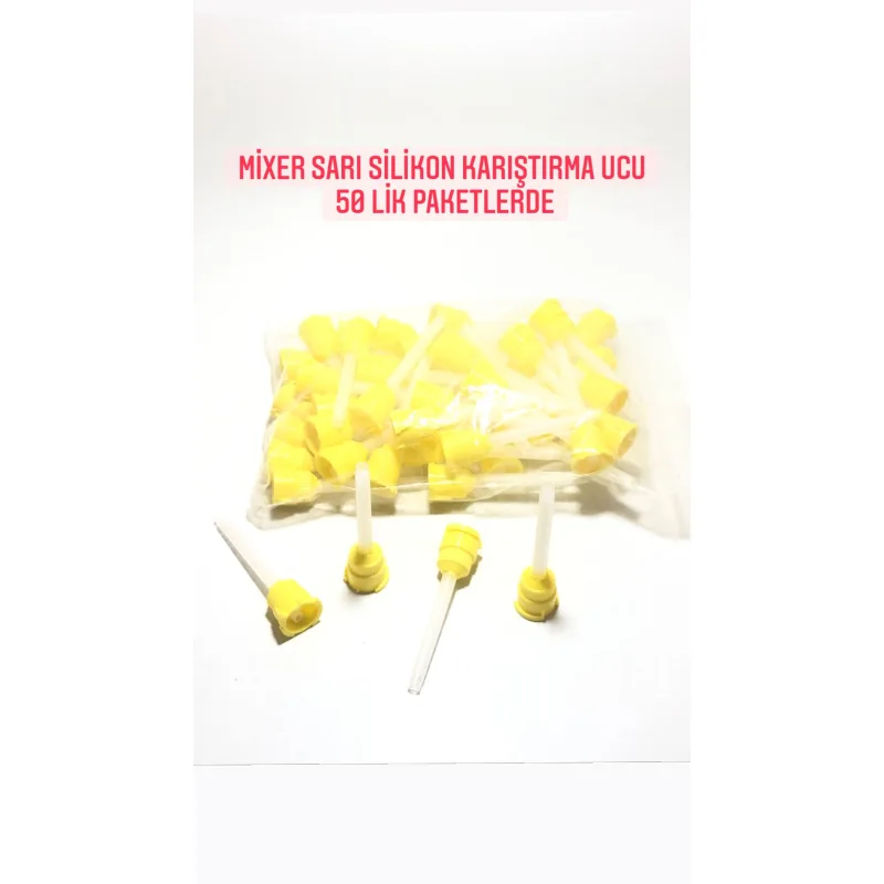 Mixer Sari Silikon Ölçü Kariştirma Ucu 50'lik Paketlerde