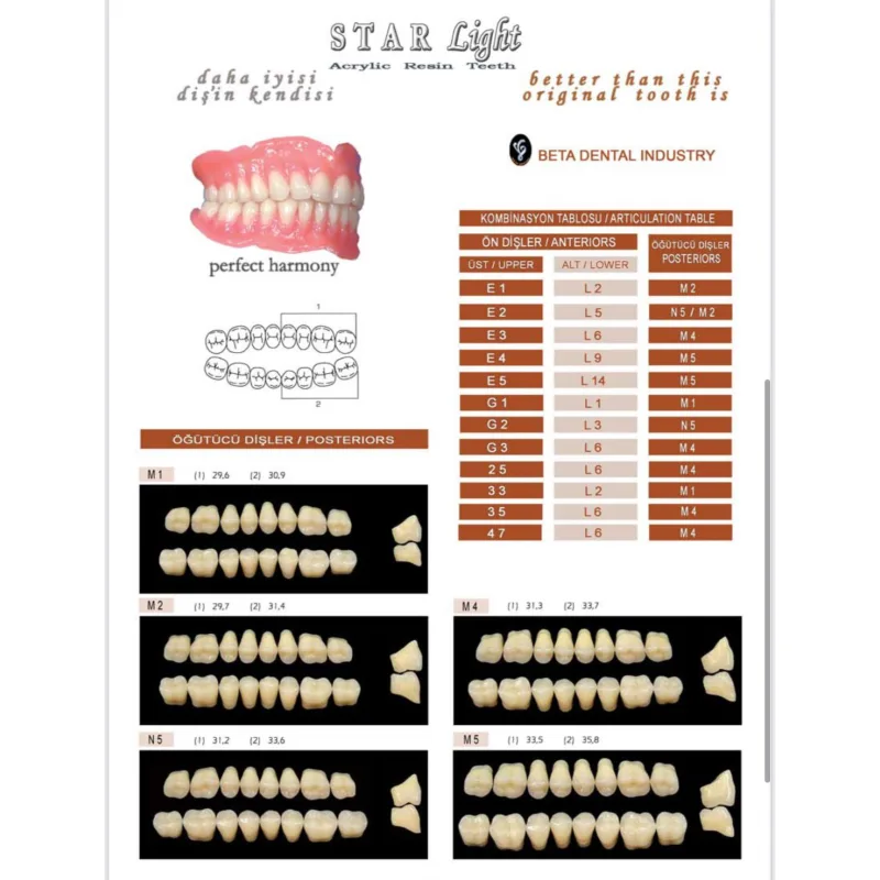 Star Light Özel Sertleştrilmiş 2 Renkli Akrilik Diş 28 ' Lik