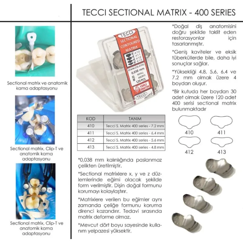 Tecci Sectional Matrix - 400 Series - 120 Adetlik Refil veya Asorti