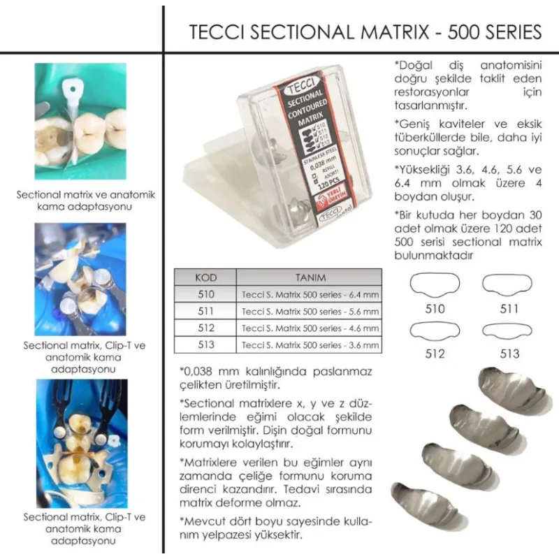 Tecci Sectional Matrix -500 Series- 120 Adetlik Refil veya Asorti