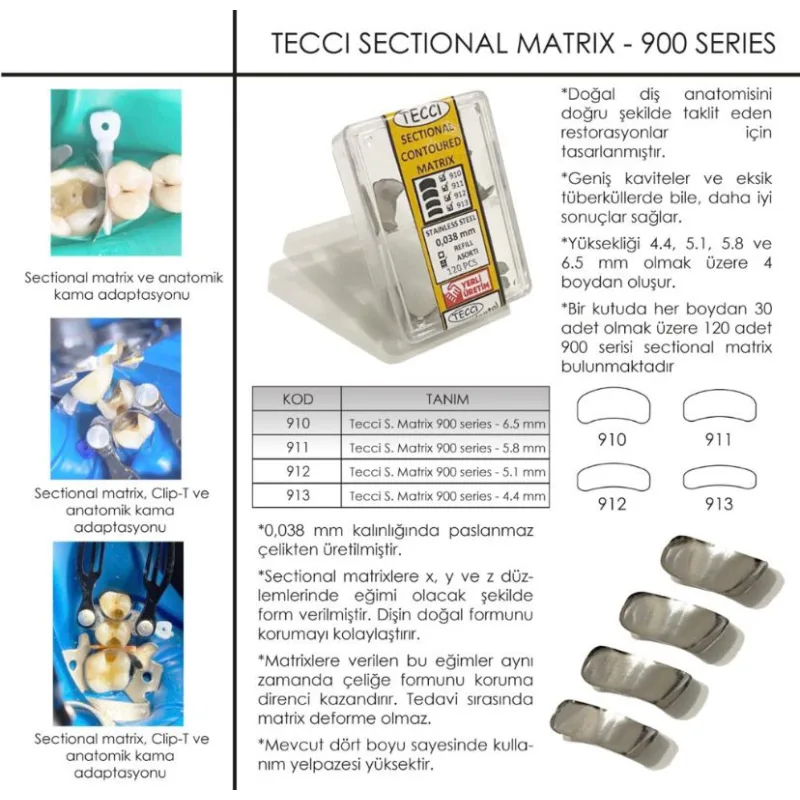 Tecci Sectional Matrix -900 Series- 120 Adetlik Refil veya Asorti