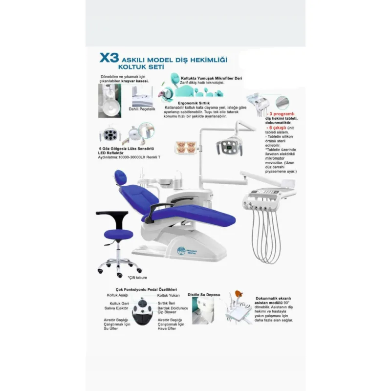 X3 Askili Model Diş Hekimi Koltuk Seti
