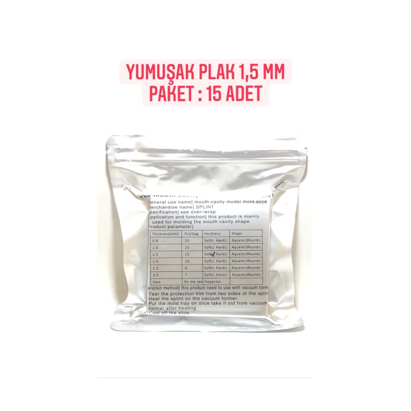 Yumuşak Plak 1,5mm Paket:15 Adet