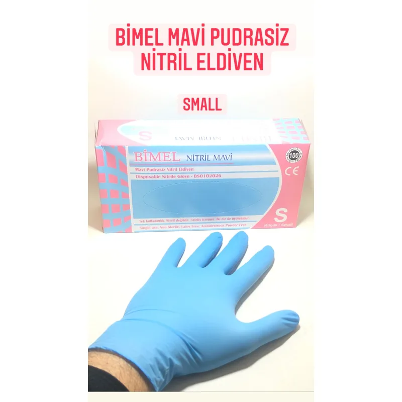 Bimel Nitril Mavi Pudrasiz Eldiven ( S ) Small
