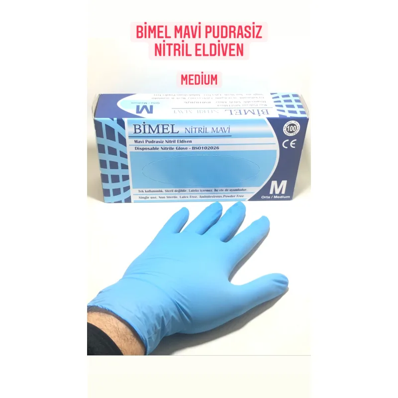 Bimel Nitril Mavi Pudrasiz Eldiven ( M ) Medium