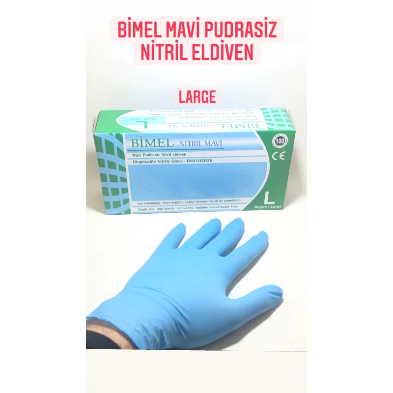 Bimel Nitril Mavi Pudrasiz Eldiven ( L ) Large